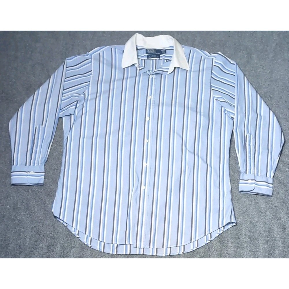Vintage Polo Ralph Lauren Curham Fine Two Ply 100's Mens Long Sleeve 16½-33 Blue